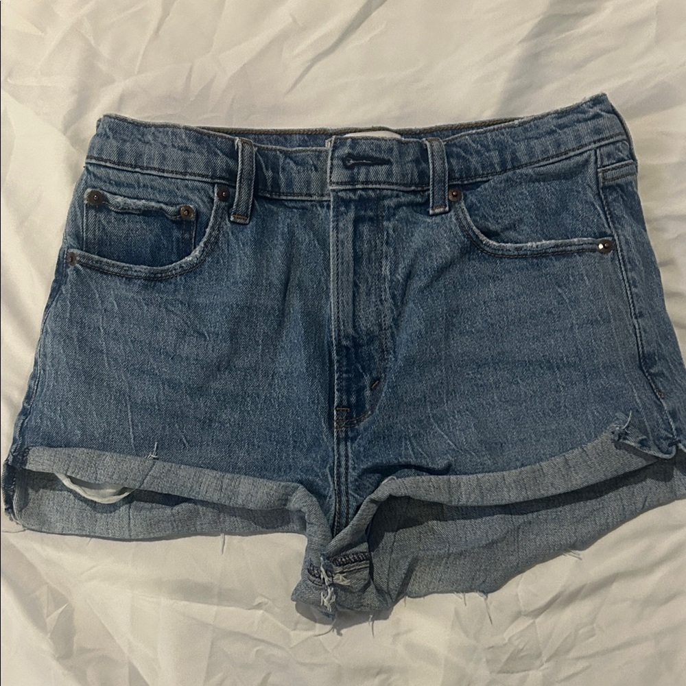 Abercrombie & Fitch Medium Blue Rolled-Hem Jean Shorts
